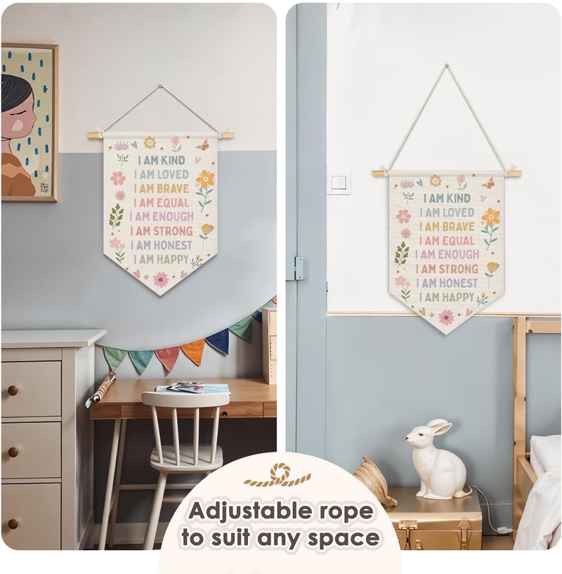 Wheatwin Positive Affirmations Wall Decor, Girl Nursery Decor, Pastel Floral Wall Hanging Pennant Flag Banner for Toddler Baby Girls Room Bedroom Dorm Playroom 15x11 Inch - Image 5
